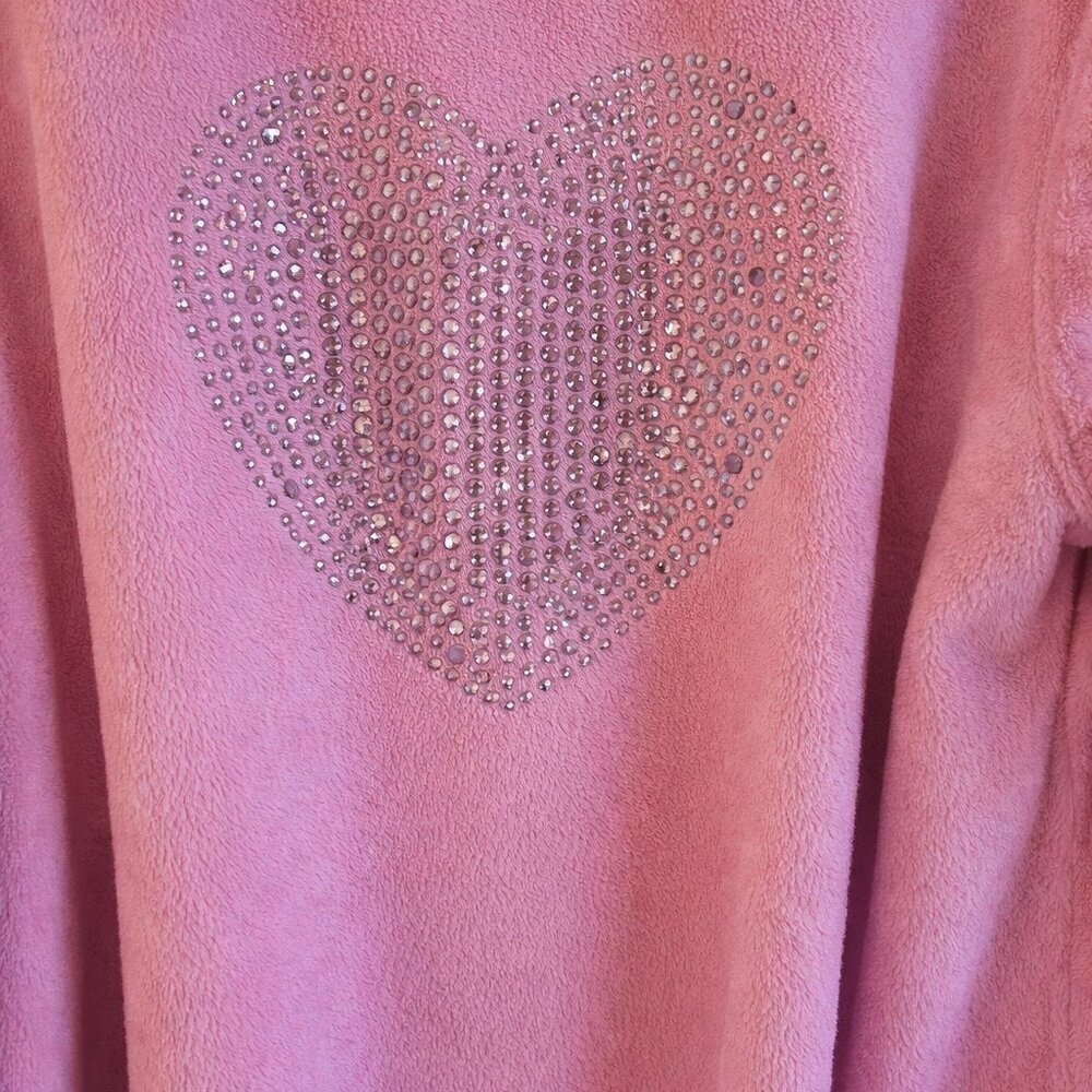 Y2K Plush Pink Robe Rhinestone Heart Back Size Small EUC - Picture 3 of 4